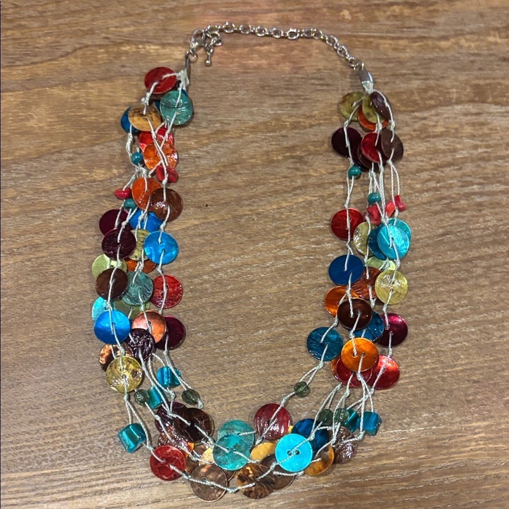 Multicolor Shell Disc Necklace - Picture 1 of 2